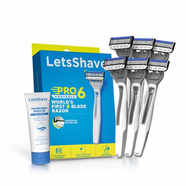 Letsshave Pro 6 Portable Razor For Men Pack Of 6 + Transparent Gel 15 Ml