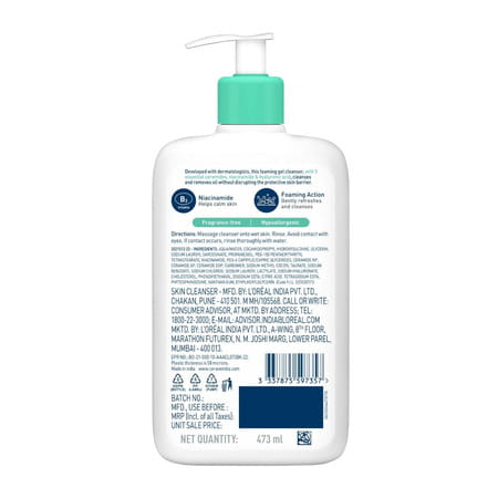 Cerave Foaming Daily Gel Cleanser For Normal To Oily Skin -473Ml