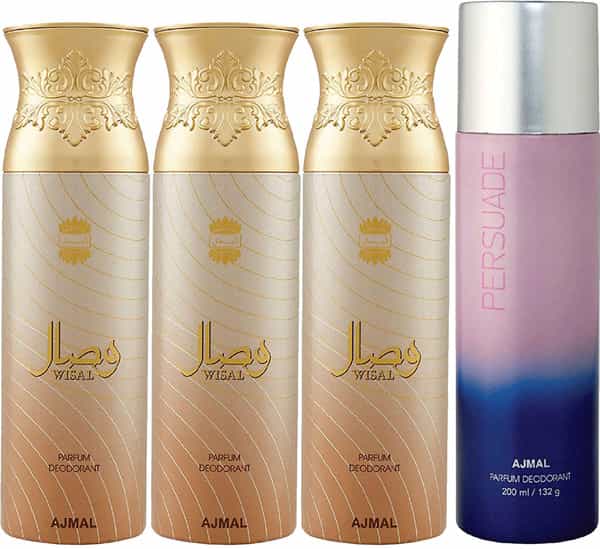 Ajmal 3 Wisal For Women And 1 Persuade For Men & Women Deodorants Each 200Ml Combo Pack Of 4