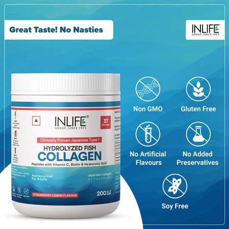 Inlife Japanese Marine Collagen Supplements For Women & Men (Strawberry | Fish Collagen | 200g)