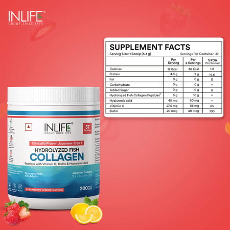 Inlife Japanese Marine Collagen Supplements For Women & Men (Strawberry | Fish Collagen | 200g)