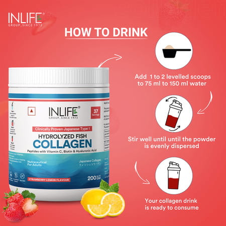 Inlife Japanese Marine Collagen Supplements For Women & Men (Strawberry | Fish Collagen | 200g)