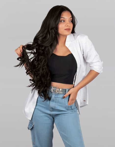Streak Street Clip-In 24" Step Curl Dark Brown Hair Extensions