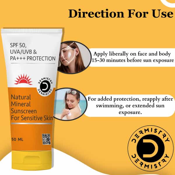 Dermistry Natural Mineral & Water Based Oil Free Spf 50 Sunscreen For Sensitive Skin Children Kids