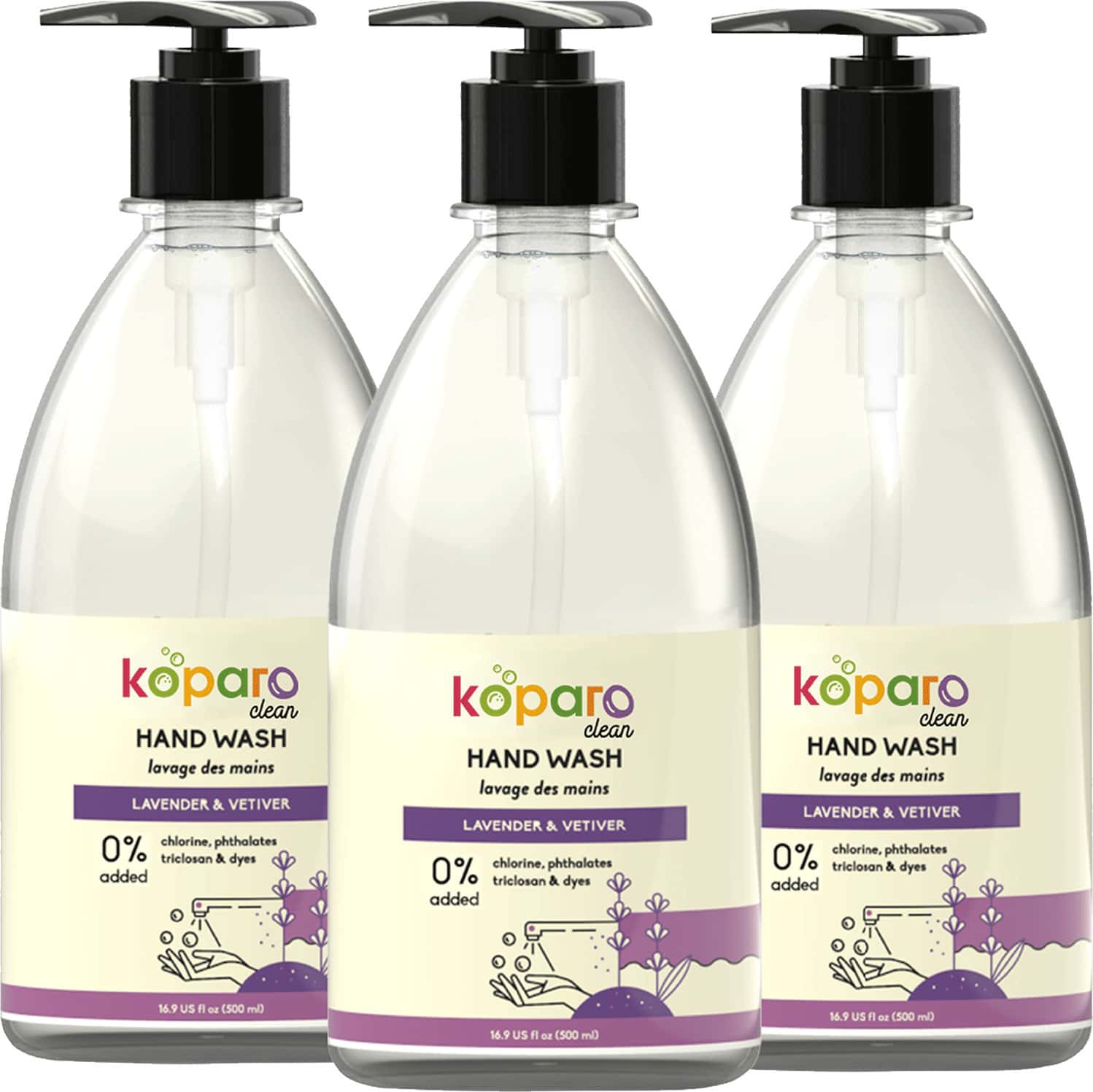 Koparo Hand Wash - Lavender - Germ Protection - Ph Controlled & Hypoallergenic - Child Safe 3x500ml