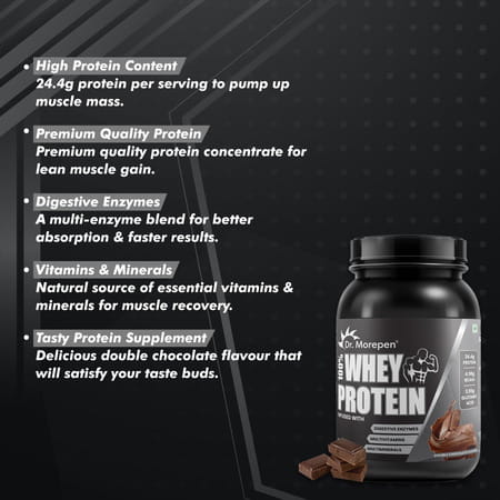 Dr. Morepen 100% Whey Protein Double Chocolate With T-Shirt | Powder | 1 Kg