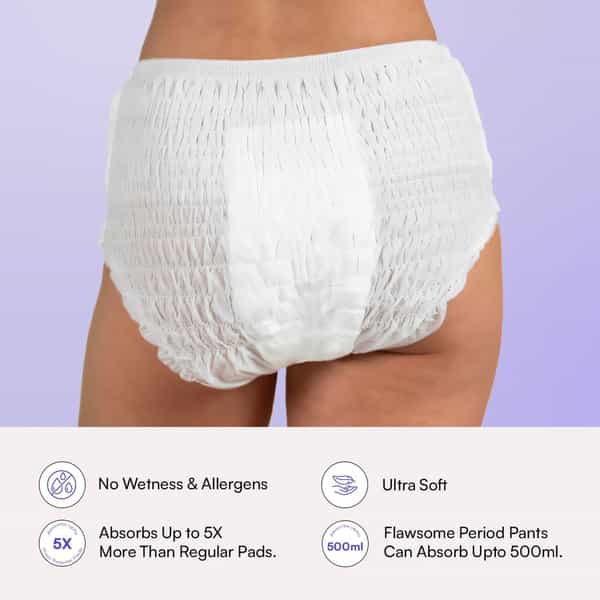 Flawsome Period Pants Full 360 Protection | Leak-Proof-Rash-Free-Comfortable | Size L | Pack Of 4
