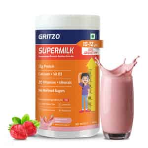 Gritzo Supermilk Growth+ (10-12y Girls) | 12g Protein (strawberry Swirl | 400g)