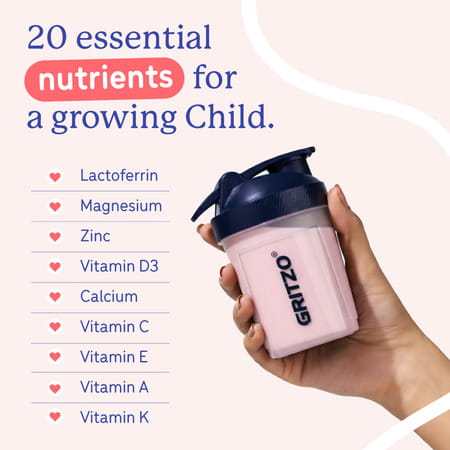 Gritzo Supermilk Growth+ (10-12Y Girls) | 12G Protein (Strawberry Swirl | 400G)