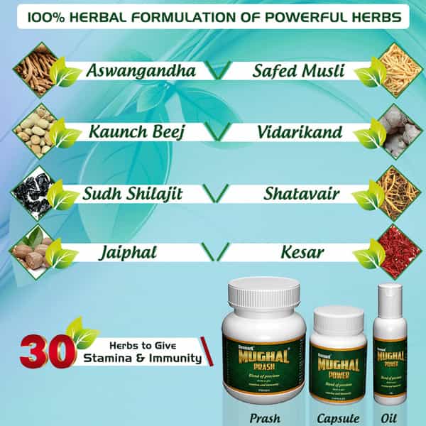Deemark Mughal Prash For Strength Stamina Energy (250G Prash|50 Ml Oil|30 Capsules Combo 2 Pack)