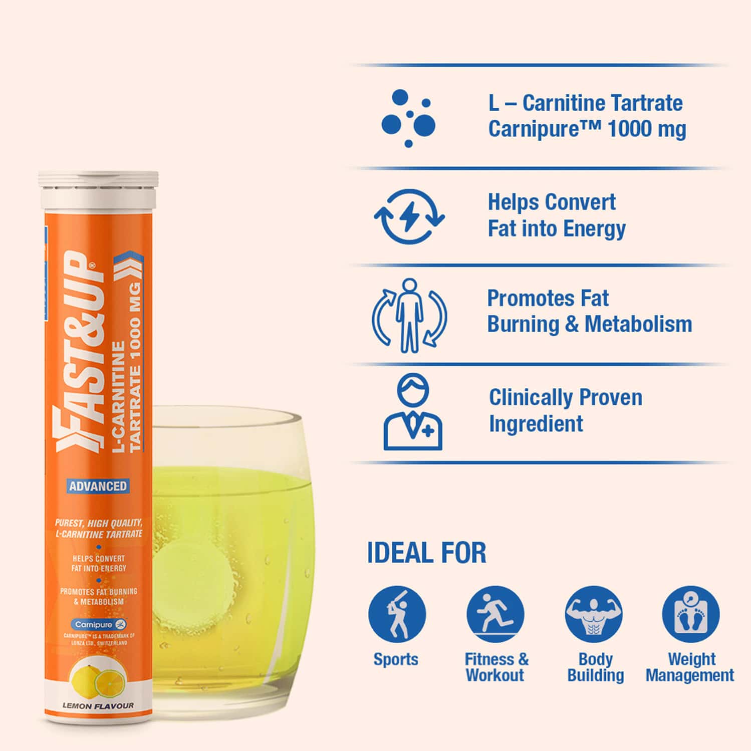 Buy FAST&UP LCARNITINE TARTRATE 1000MG HELPS BURN FAT LEMON FLAVOUR A 20 TABLETS Online & Get