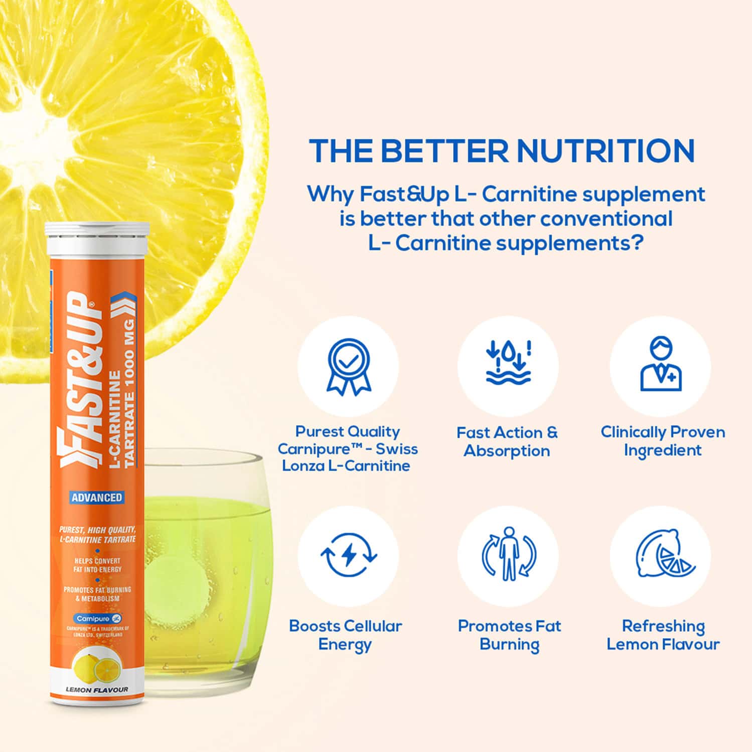 Buy FAST&UP LCARNITINE TARTRATE 1000MG HELPS BURN FAT LEMON FLAVOUR A