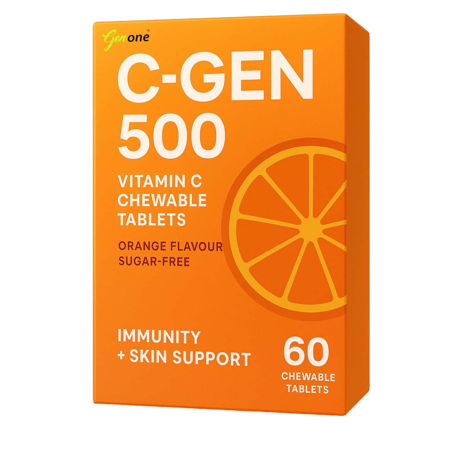 Genone C-gen 500 Chewable Natural Vitamin C|limcee Tangy Orange|boost Immunity|antioxidant|60 N