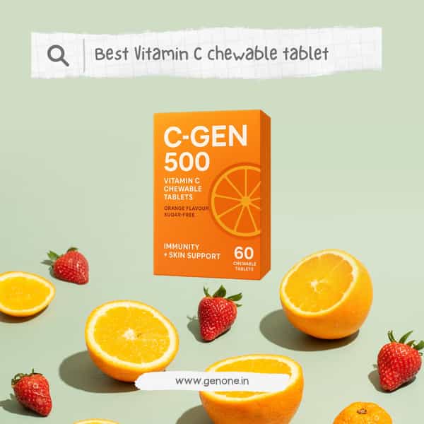 Genone C-Gen 500 Chewable Natural Vitamin C|Limcee Tangy Orange|Boost Immunity|Antioxidant|60 N