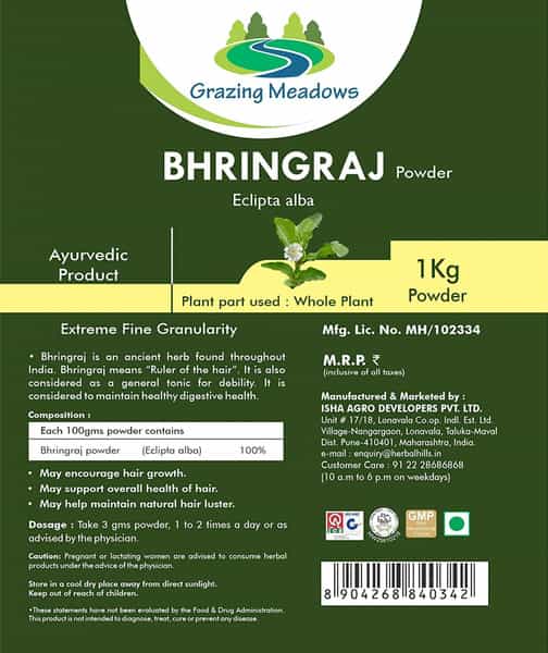 Grazing Meadows Bhringraj Powder - 1 Kg (Pack Of 2)