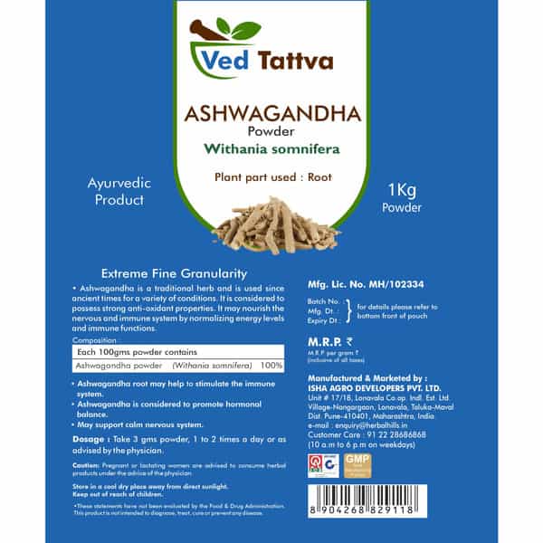 Ved Tattva Ashwagandha Powder - 1 Kg (Pack Of 4)