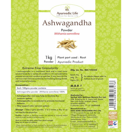 Ayurvedic Life Ashwagandha Powder - 1 Kg Powder (Pack Of 5)