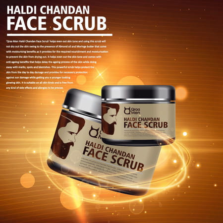 Qraa Men Haldi Chandan Face Scrub | Skin Brightening/Lightening With Turmeric Oil & Sandalwood, 100g