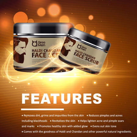 Qraa Men Haldi Chandan Face Scrub | Skin Brightening/Lightening With Turmeric Oil & Sandalwood, 100g