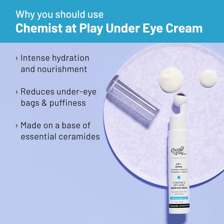 Chemist At Play Under Eye Cream | For Dark Circles, Puffiness, Wrinkles, Crows Feet | Hydrating 15gm