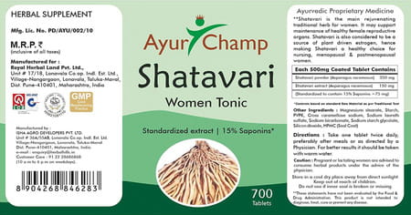 Ayur Champ Shatavari 700 Tablets- Pack Of 4