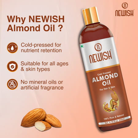 Newish Badam Rogan Oil | Sweet Almond Oil For Hair Body And Skin Unrefined 200Ml ( Pack Of 2)