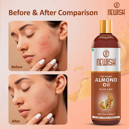 Newish Badam Rogan Oil | Sweet Almond Oil For Hair Body And Skin Unrefined 200ml ( Pack Of 2)
