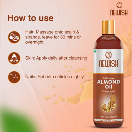 Newish Badam Rogan Oil | Sweet Almond Oil For Hair Body And Skin Unrefined 200ml ( Pack Of 2)