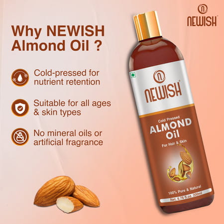Newish Badam Rogan Oil | Sweet Almond Oil For Hair Body And Skin Unrefined 200ml ( Pack Of 2)
