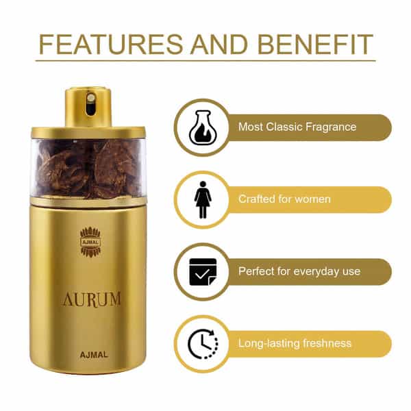 Ajmal Amber Magic Edp 100Ml Perfume For Men And Aurum Edp 75Ml Perfume For Women
