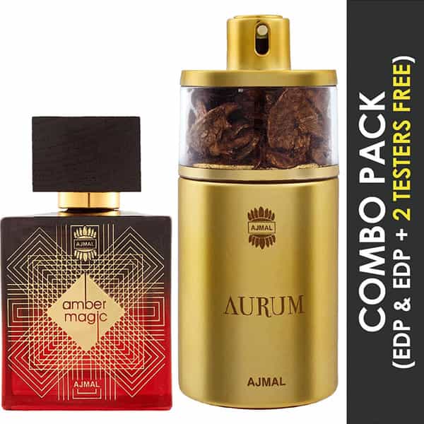 Ajmal Amber Magic Edp 100Ml Perfume For Men And Aurum Edp 75Ml Perfume For Women