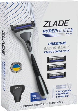 Zlade Hyperglide3 Blade Shaving Razor For Men - Platinum And Ptfe Coated Swedish Steel Blades