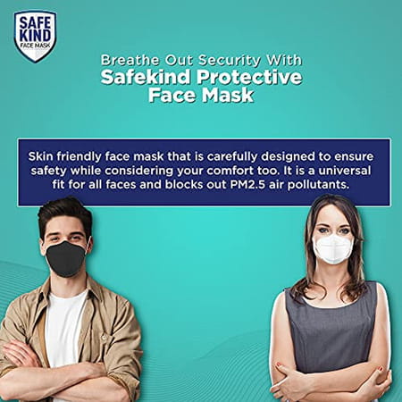 Safekind N95 Face Masks With 5 Layer Protection (2 Black + 1 White) Pack Of 3