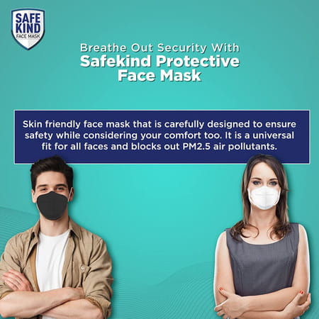 Safekind N95 Face Masks With 5 Layer Protection (2 Black + 1 White) Pack Of 3