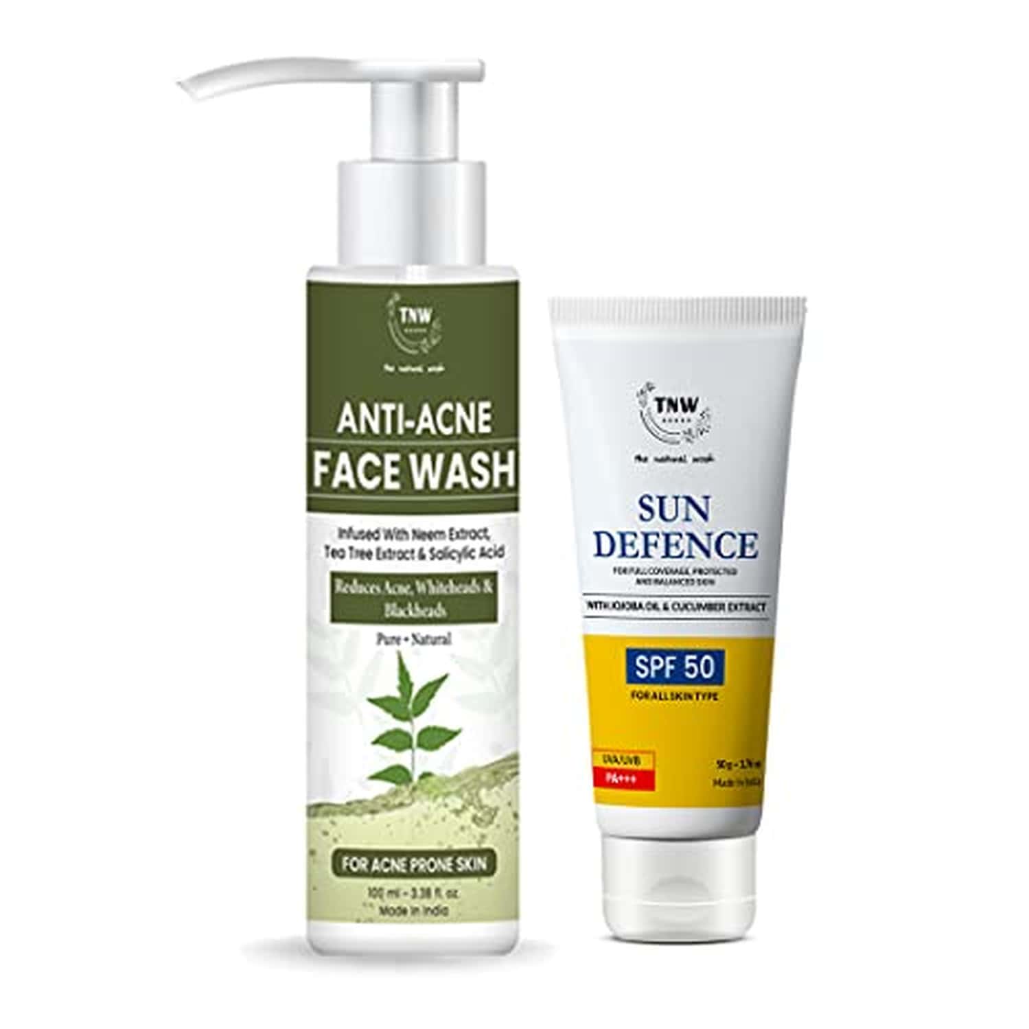 Tnw-The Natural Wash Combo (Anti Acne Face Wash 100ml + Spf 50 Sunscreen) Paraben And Sulphate-Free