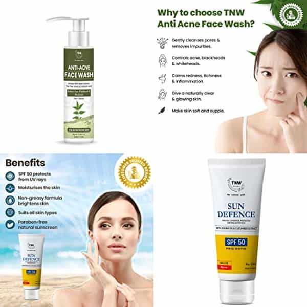 Tnw The Natural Wash Combo (Anti Acne Face Wash 100Ml + Spf 50 Sunscreen) Paraben And Sulphate-Free
