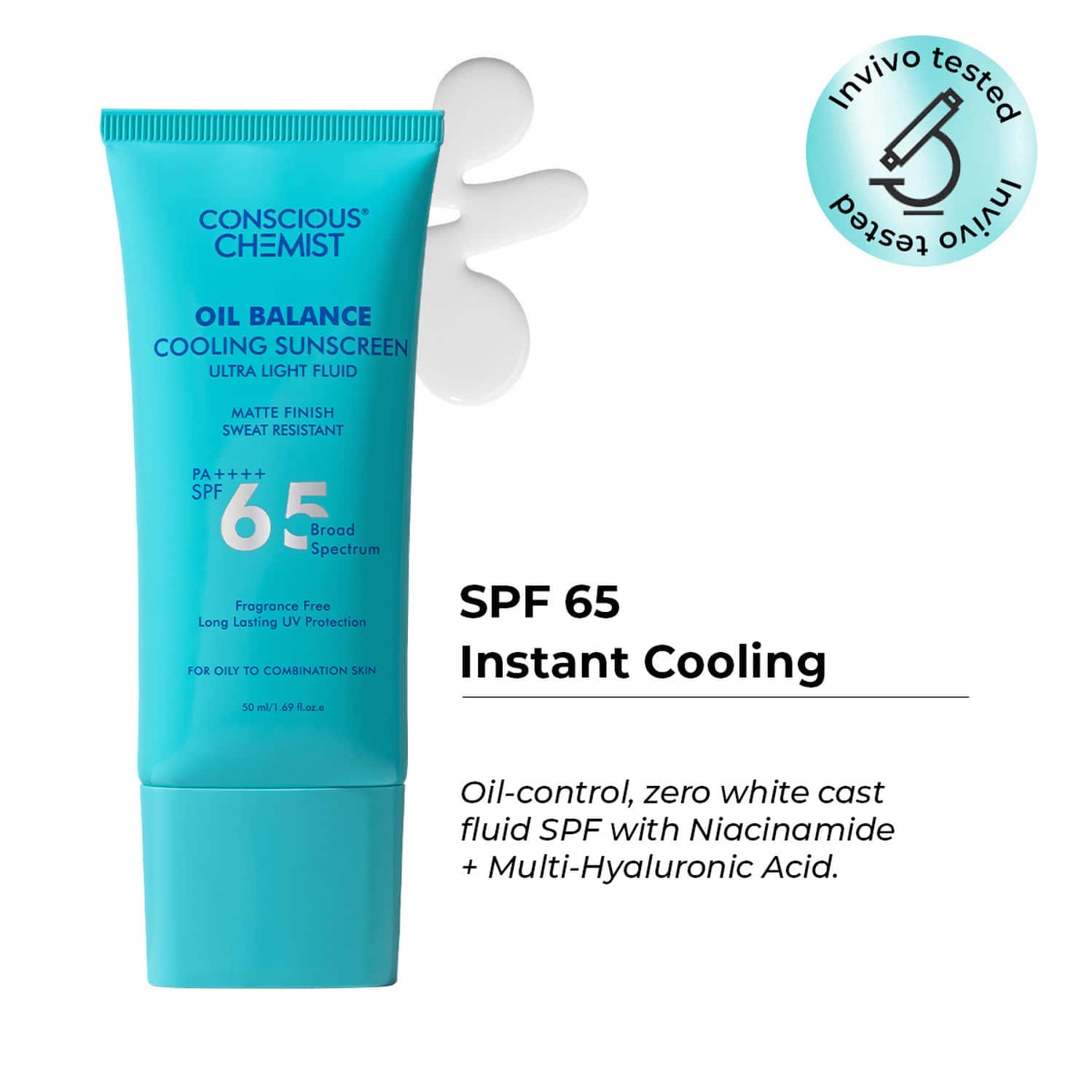 Conscious Chemist Oil Balance Cooling Sunscreen Spf 65 Pa++++ Uva/Uvb Protection | Matte Gel | 50ml