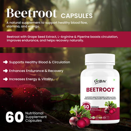 Oribite Beetroot 1000Mg Capsules For Stamina & Circulation 60 Capsules
