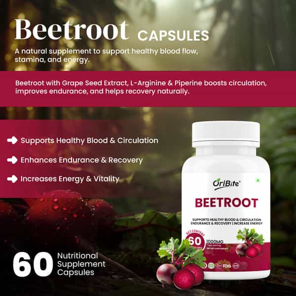 Oribite Beetroot 1000Mg Capsules For Stamina & Circulation 60 Capsules