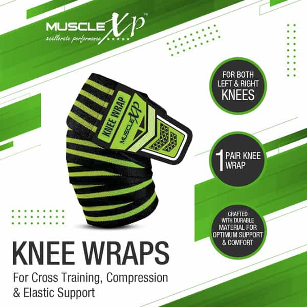 Musclexp Drfitness+ Knee Wraps For Cross Training Lightweight & Comfortable (Black & Green) 1 Pair