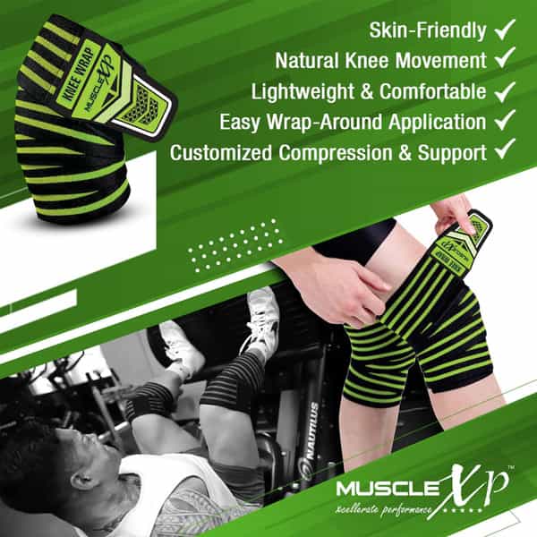 Musclexp Drfitness+ Knee Wraps For Cross Training Lightweight & Comfortable (Black & Green) 1 Pair