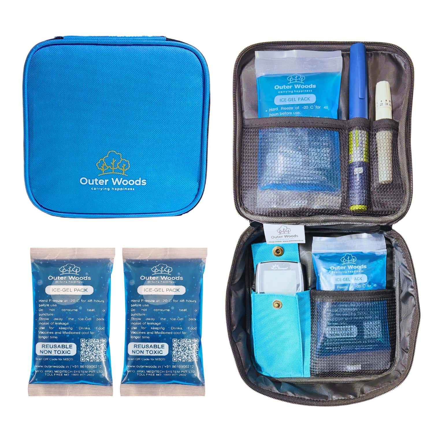 Outer Woods Insulin Cooler Bag With 2 Ice Gel Packs | 6+ Hrs Cooling | With Glucometer Pocket - Blue