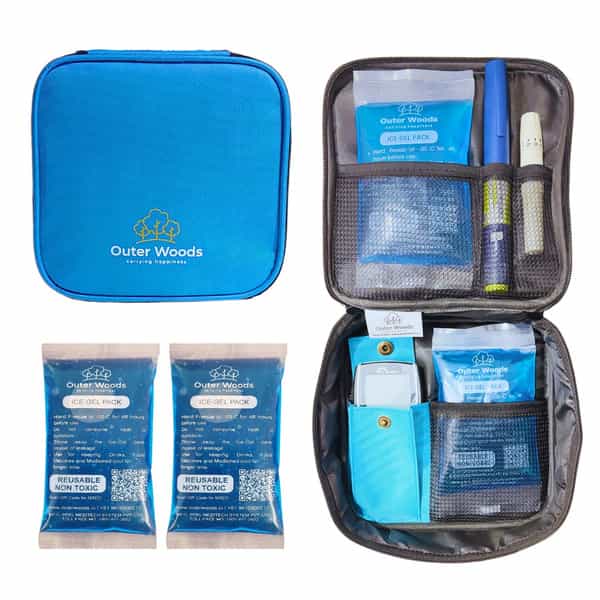Outer Woods Insulin Cooler Bag With 2 Ice Gel Packs | 6+ Hrs Cooling | With Glucometer Pocket - Blue