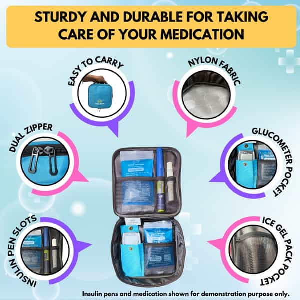 Outer Woods Insulin Cooler Bag With 2 Ice Gel Packs | 6+ Hrs Cooling | With Glucometer Pocket - Blue