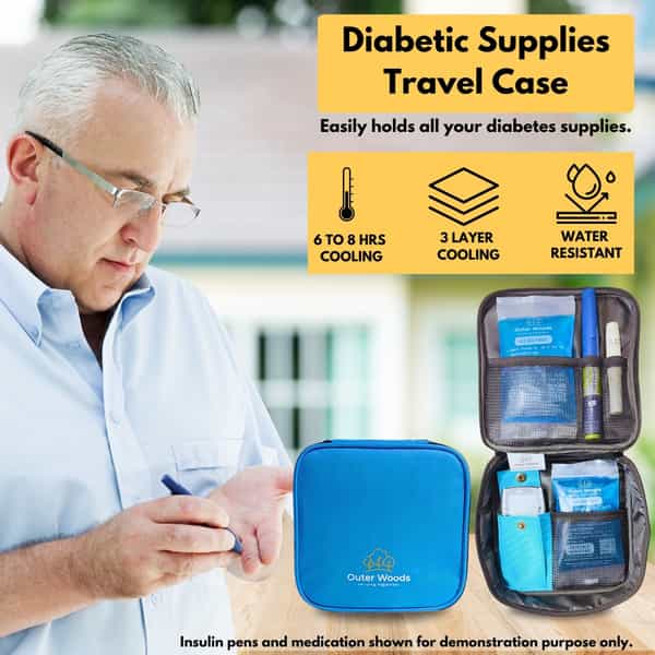 Outer Woods Insulin Cooler Bag With 2 Ice Gel Packs | 6+ Hrs Cooling | With Glucometer Pocket - Blue
