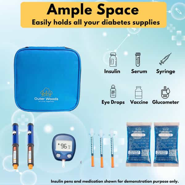 Outer Woods Insulin Cooler Bag With 2 Ice Gel Packs | 6+ Hrs Cooling | With Glucometer Pocket - Blue