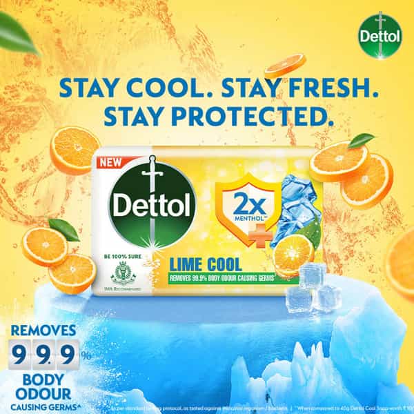Dettol Lime Cool Bathing Soap Bar With 2X Menthol & Long Lasting Freshness - 125G
