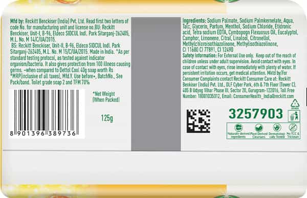 Dettol Lime Cool Bathing Soap Bar With 2X Menthol & Long Lasting Freshness - 125G