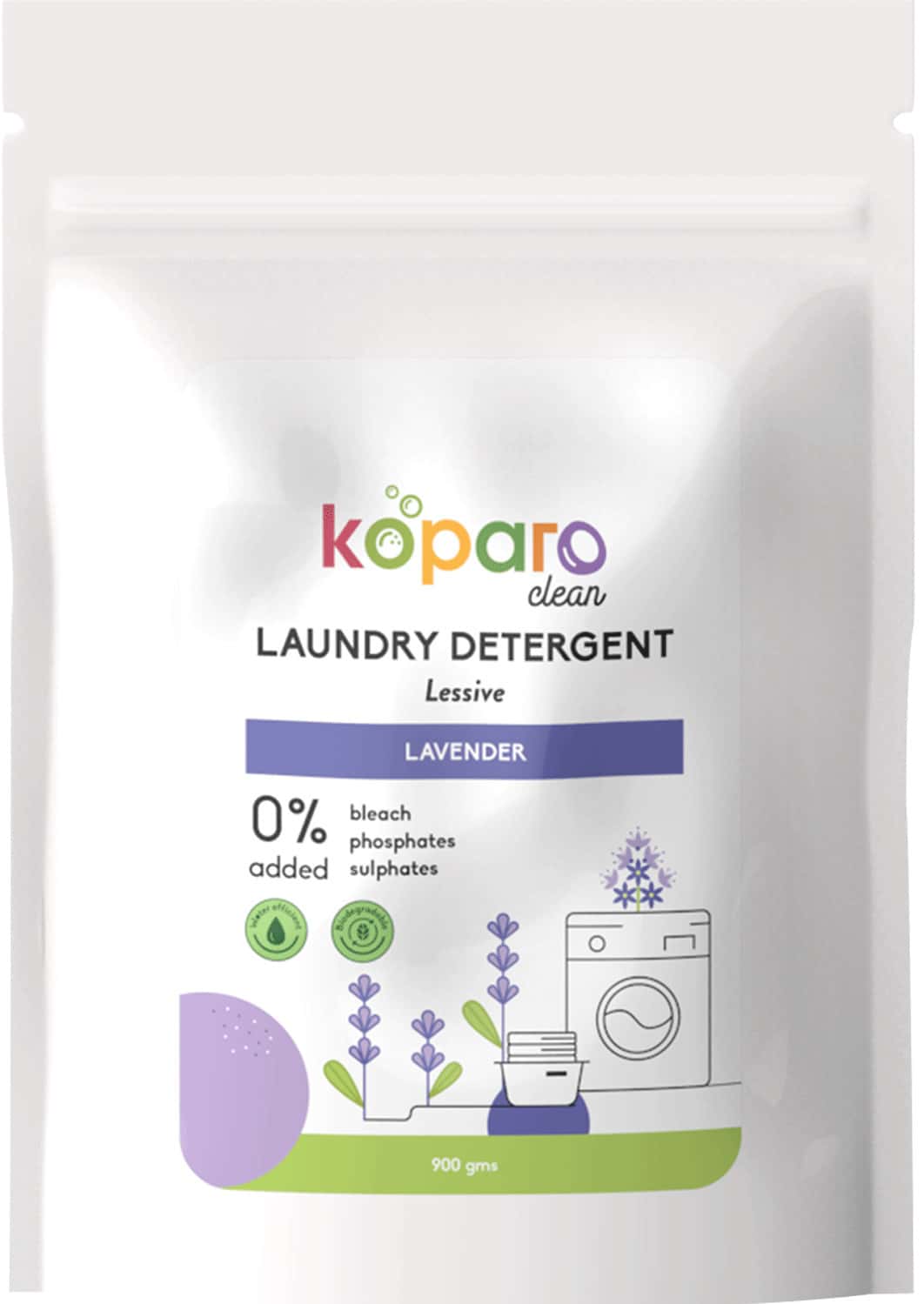 Koparo Laundry Detergent Powder Natural & Non Toxic Tough On Stains Lavender Fragrance - 900 Gram