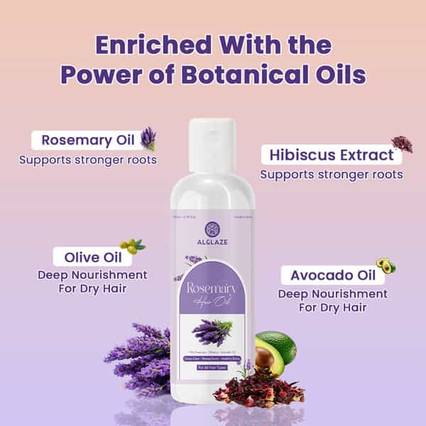 Alglaze Rosemary Hair Oil | Reduces Hair Fall | Rosemary Hibiscus & Avocado Oil | 100Ml